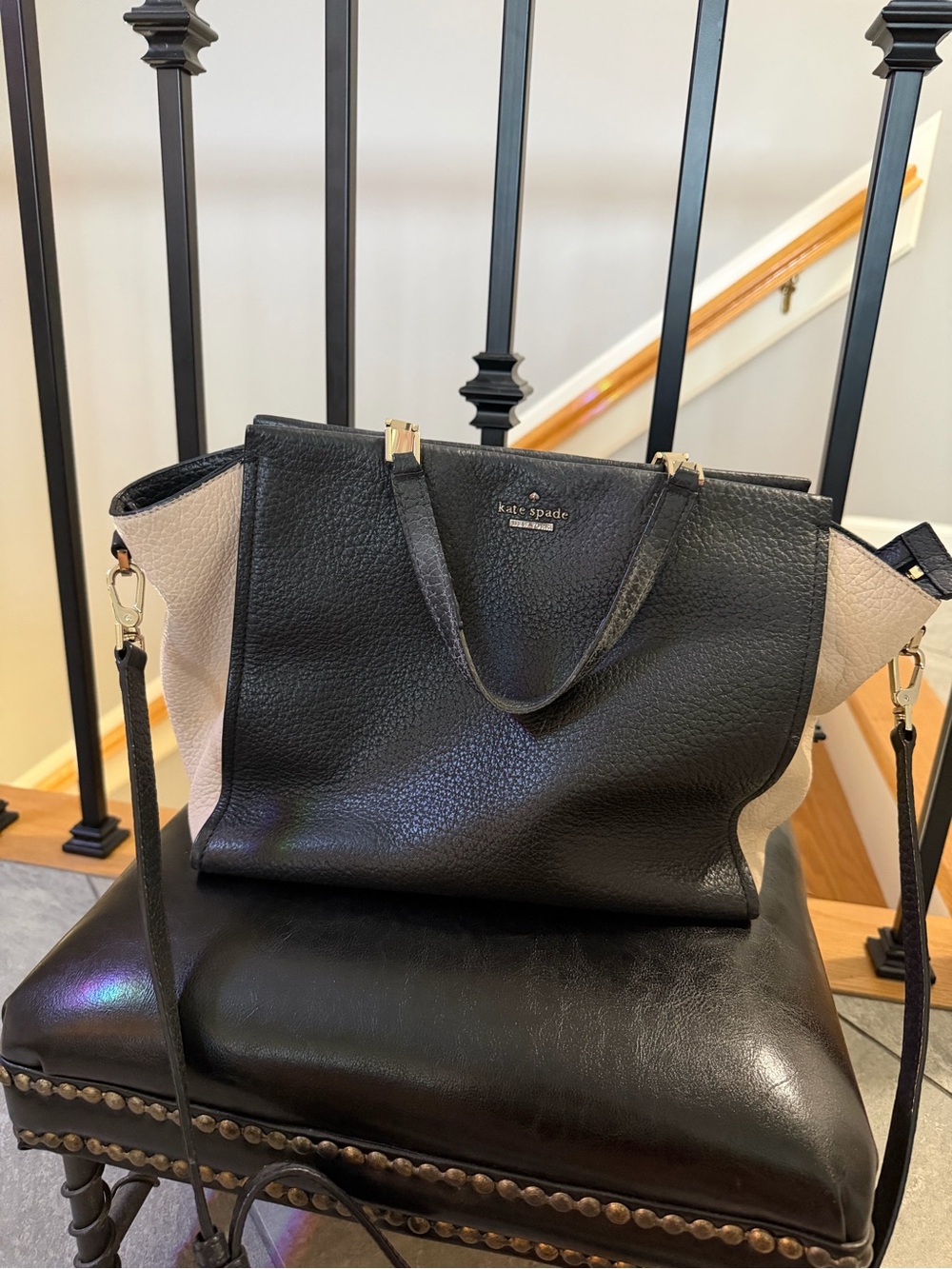 kate spade Black and Cream Pebble Leather Shoulder Bag